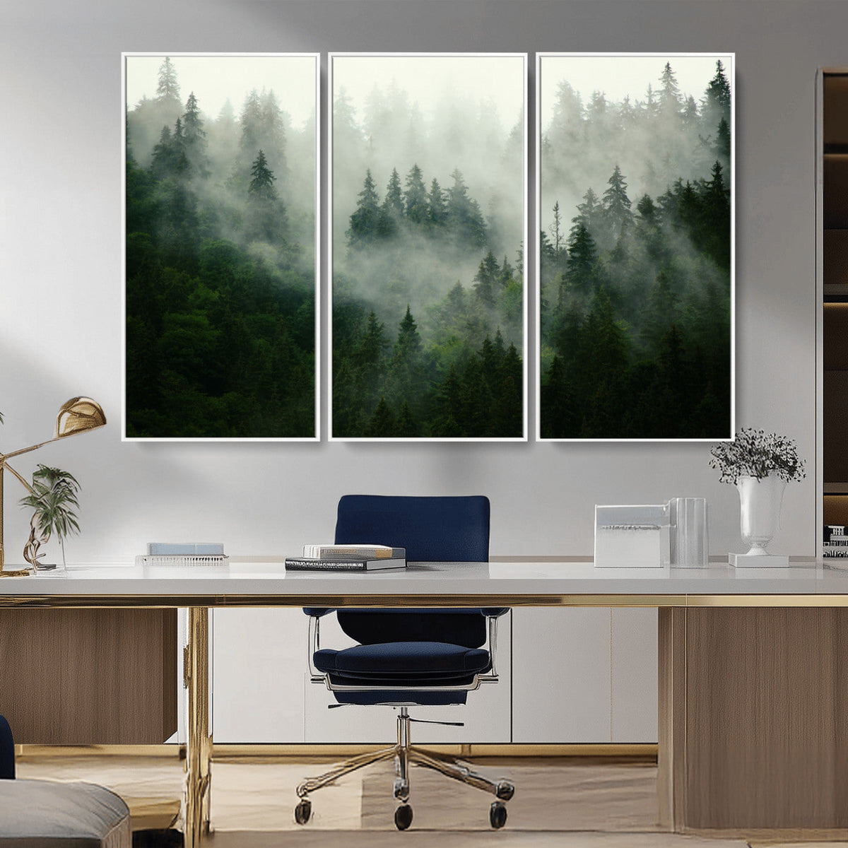 Misty Forest Wall Art | Tranquil Green Woodland Canvas Print