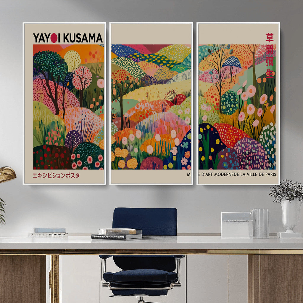 Framed Yayoi Kusama 1986 Wall Art Print | Japanese Wabi Sabi Vibrant Abstract Landscape Canvas