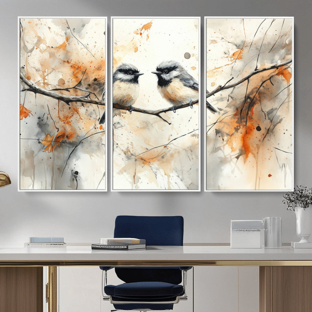 Beautiful Birds Wall Art | Framed Watercolor Branch Canvas