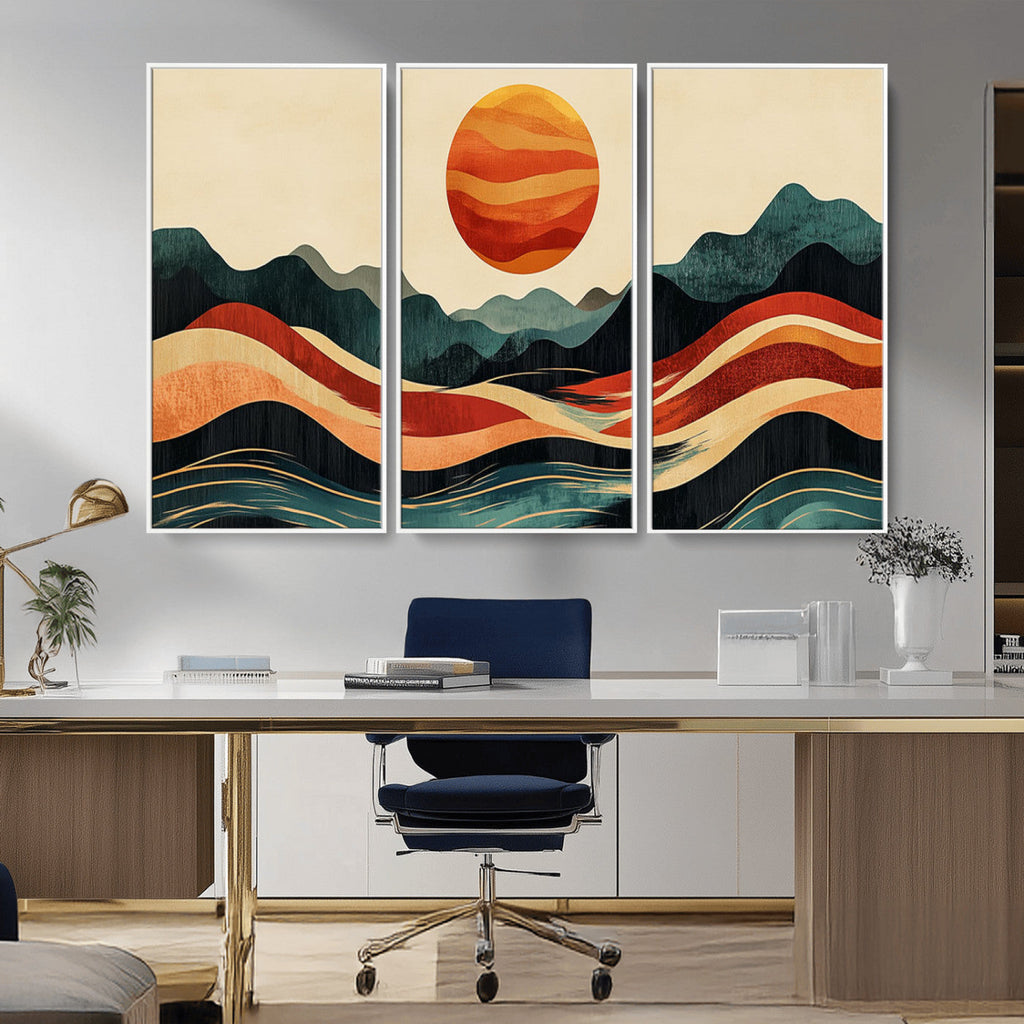Mountain Triptych Wall Art Canvas Print | Western Boho Pine Tree Nature Print