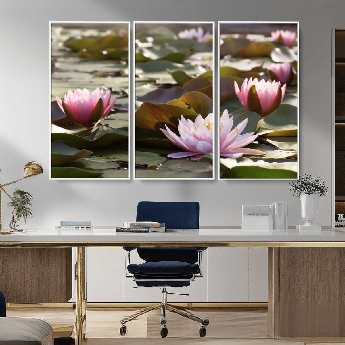 Lotus Flower Wall Art Canvas Print, Water Lily Large Wall Art for Yoga Room Decor