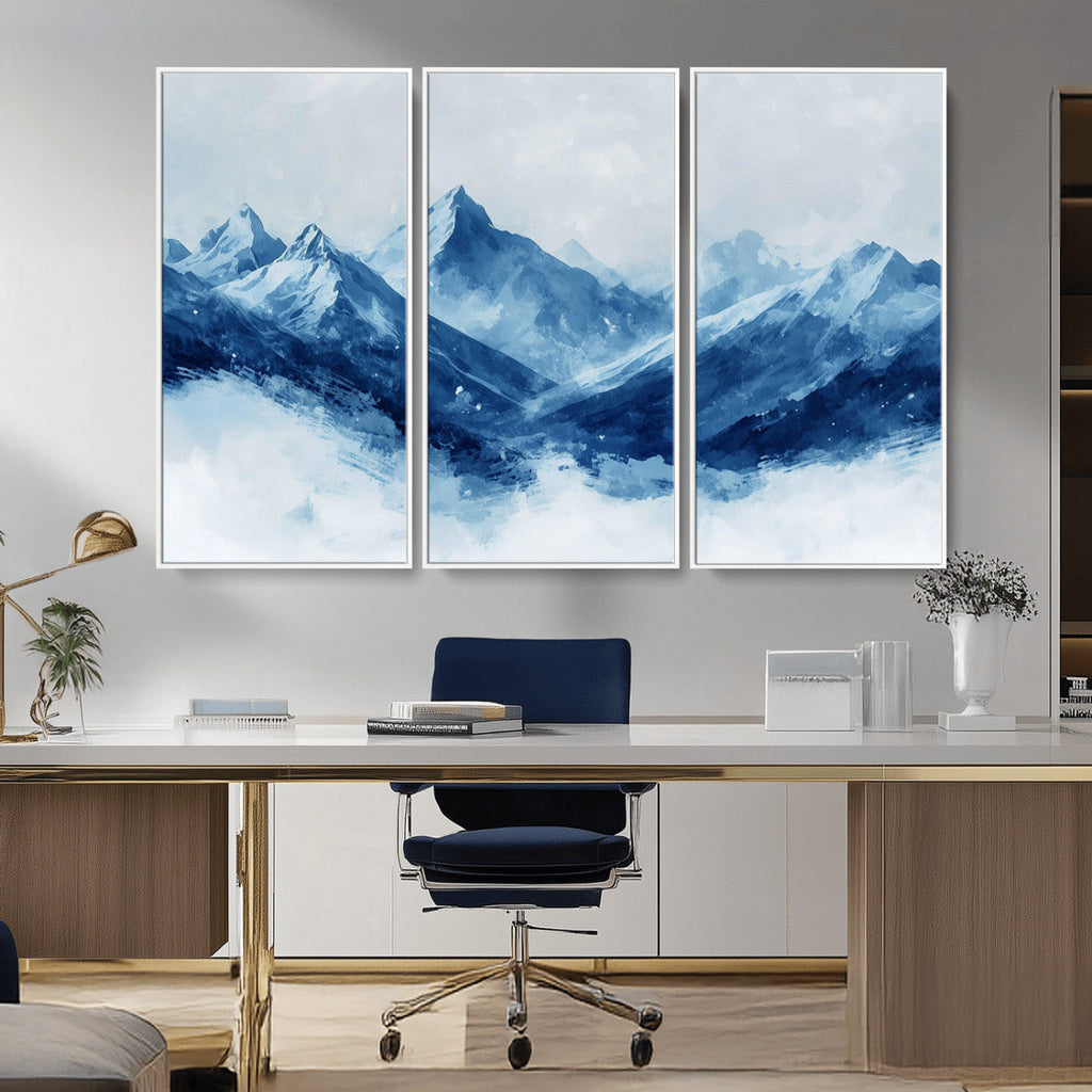 Blue Mountains Wall Art | Framed Snowy Range Canvas Artwork