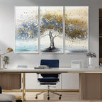 Silver Tree Wall Art | Framed Golden Leaves Canvas Artwork