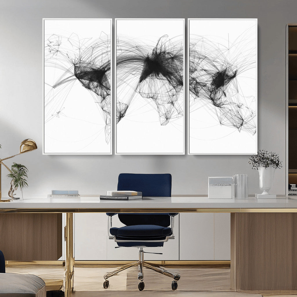 Flight Routes Air Traffic Map Canvas Wall Art, World Flight Routes Print