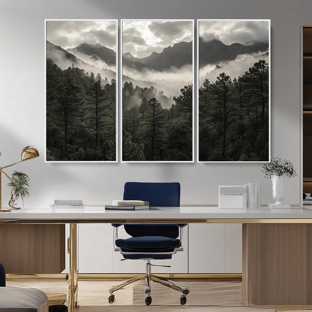Moody Forest Wall Art | Framed Mountain Fog Canvas Artwork