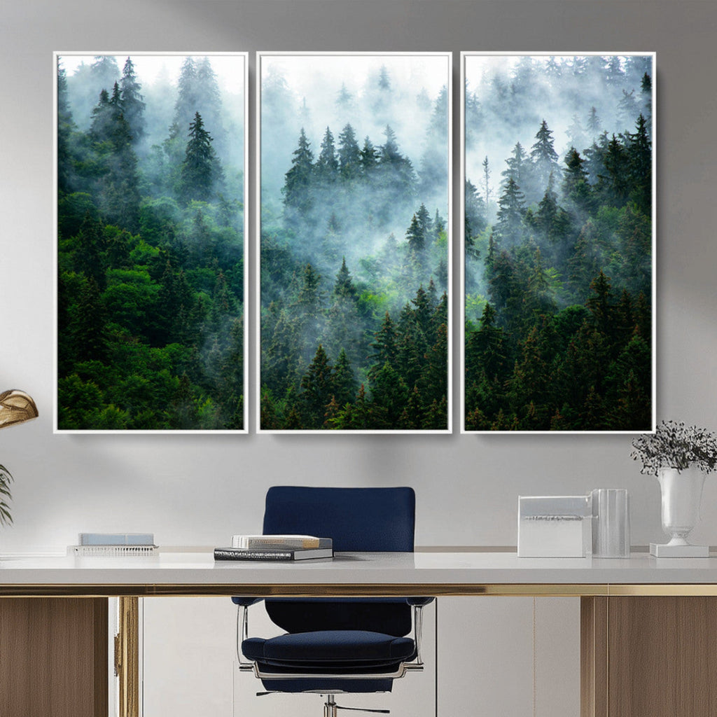 Misty Forest Wall Art Canvas Print | Framed Foggy Mountain Landscape