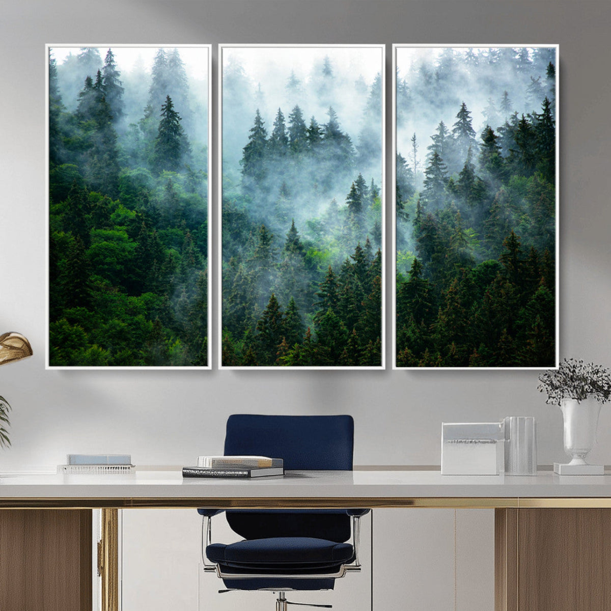 Misty Forest Wall Art Canvas Print | Framed Foggy Mountain Landscape