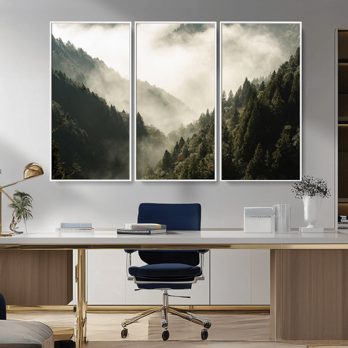Misty Valley Wall Art: Foggy Forest Canvas Print