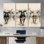 Texas Longhorn Wall Art | Framed Cattle Walking Canvas