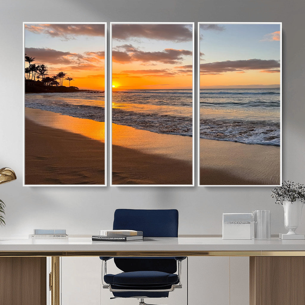 Tropical Beach Wall Art | Framed Sunset Ocean Canvas