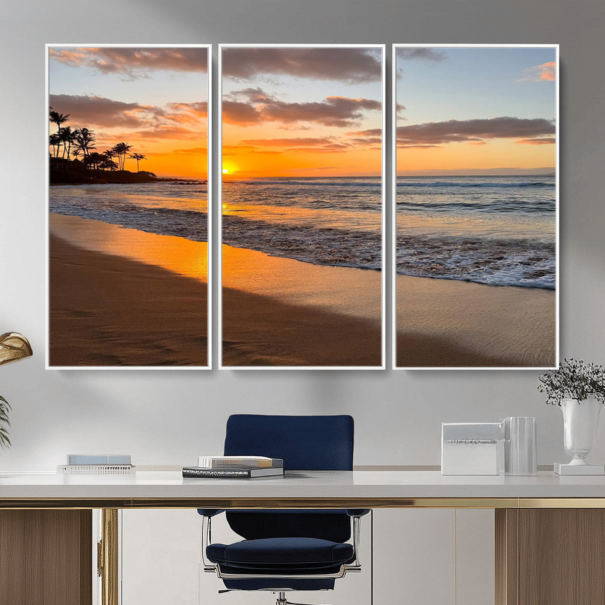 Tropical Beach Wall Art | Framed Sunset Ocean Canvas
