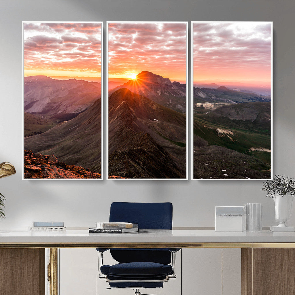Mountain Sunrise Wall Art | Framed Alpine Ridge Canvas