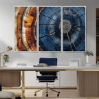 Framed Abstract Tree Ring Wall Art Print, Natural Rustic Wood Grain Canvas Print