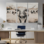 Texas Longhorn Wall Art Canvas Print | Framed Speckled Brown and White Bull