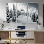 Snowy Pines Wall Art Canvas Print | Ski Lift in a Winter Forest