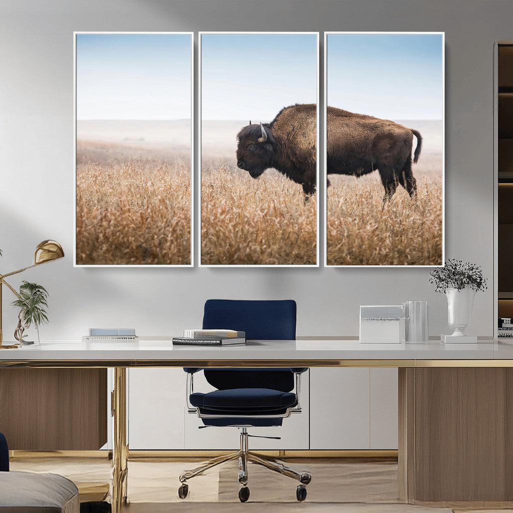Wild Bison Wall Art | Framed Prairie Landscape Canvas