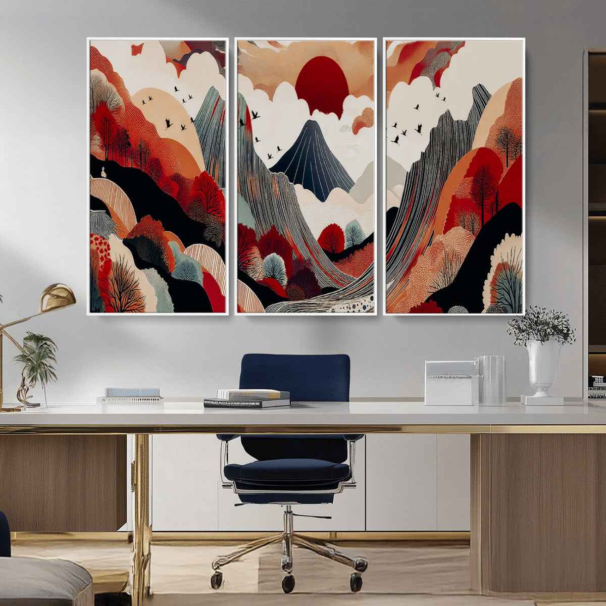Abstract Mountain Wall Art | Framed Vibrant Landscape Canvas