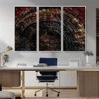 Dark Wood Ring Wall Art Canvas Print, Framed Abstract Tree Slice Print, Rustic Wood Grain Decor