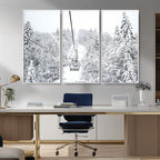 Snowy Ski Lift Wall Art | Framed Winter Mountain Canvas