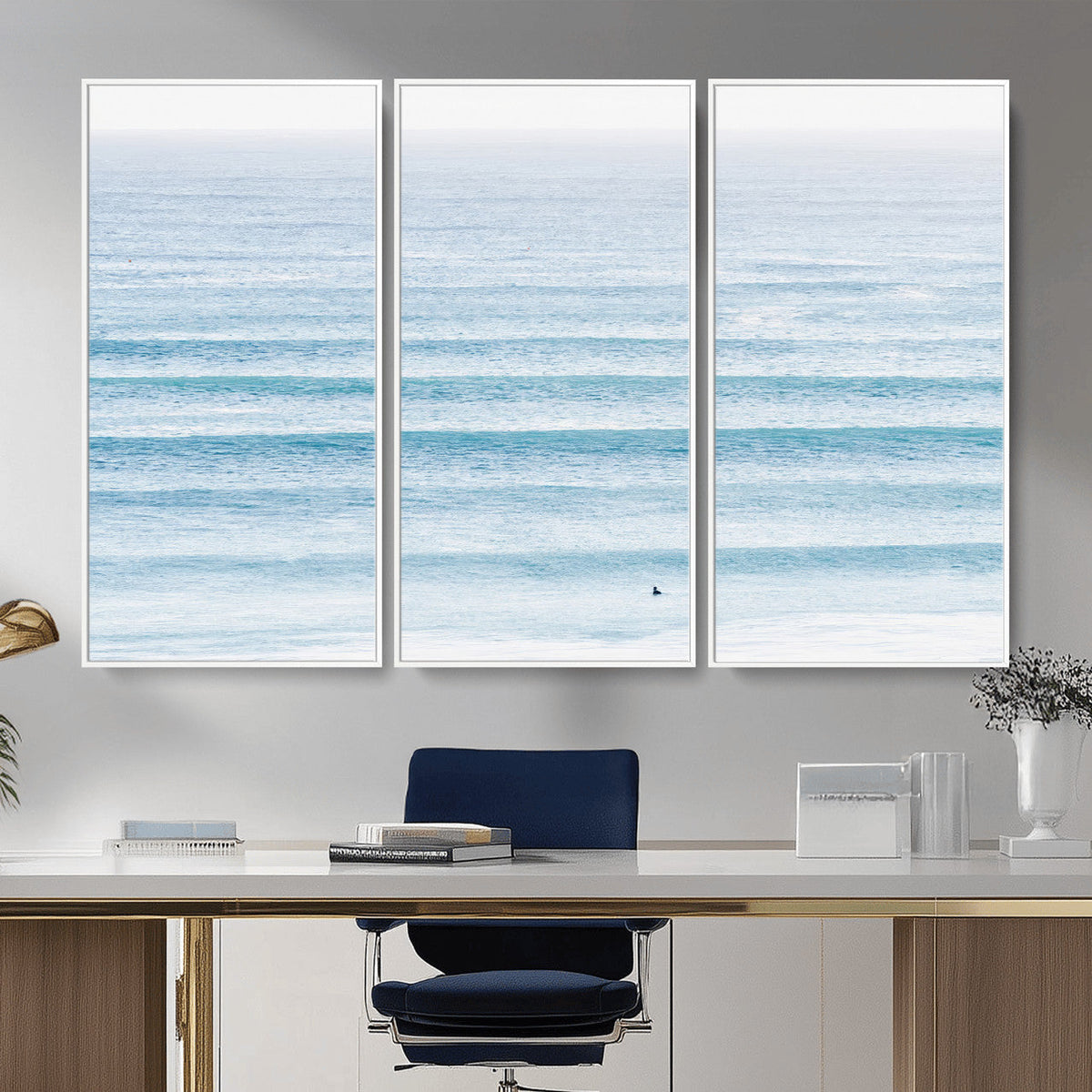 Ocean Wave Surfer Wall Art | Framed Minimal Seascape Canvas