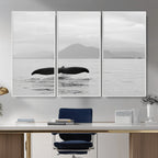 Whale Tail Wall Art | Framed Black White Ocean Canvas