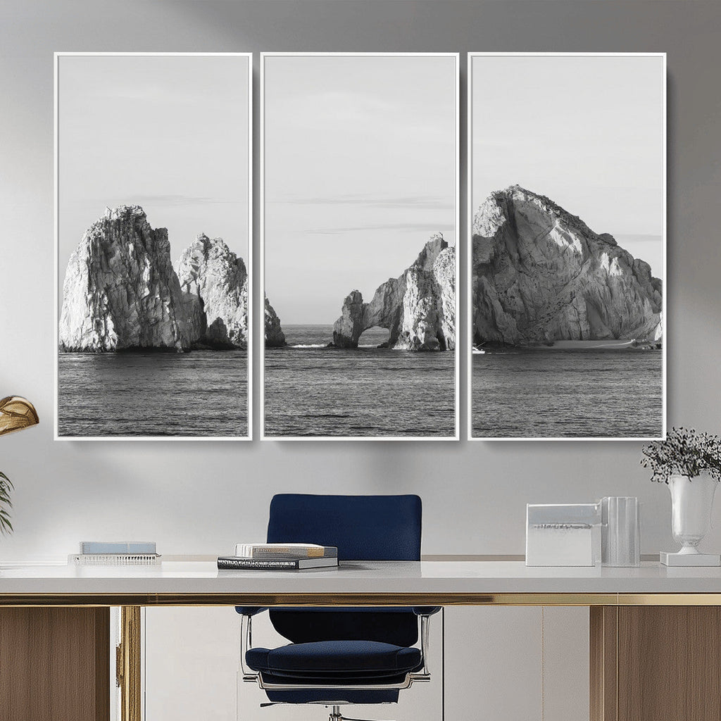 Coastal Wall Art | Framed Black White Ocean Canvas Artwork