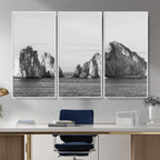 Coastal Wall Art | Framed Black White Ocean Canvas Artwork