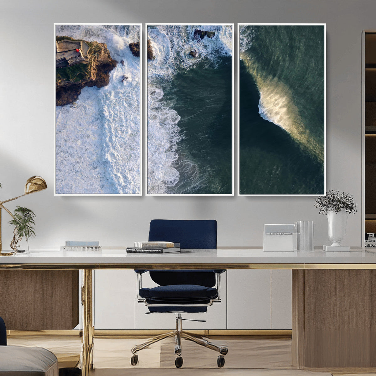 Ocean Wave Wall Art | Aerial Coastal View Canvas Artwork