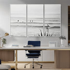 Surfer Silhouette Wall Art | Framed Calm Ocean Canvas