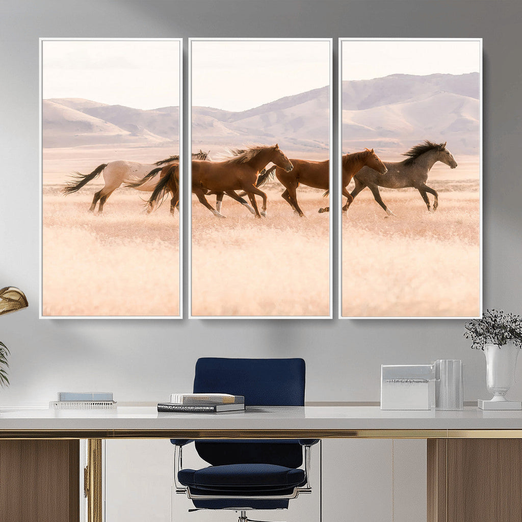 Wild Horse Wall Art Canvas Print, Framed Rustic Western Art, Desert Horse Scene