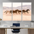 Wild Horse Wall Art Canvas Print, Framed Rustic Western Art, Desert Horse Scene