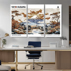Modern Japanese Wall Art Canvas Print, Framed Abstract Mount Fuji Landscape, Yayoi Kusama Canvas Wall Art