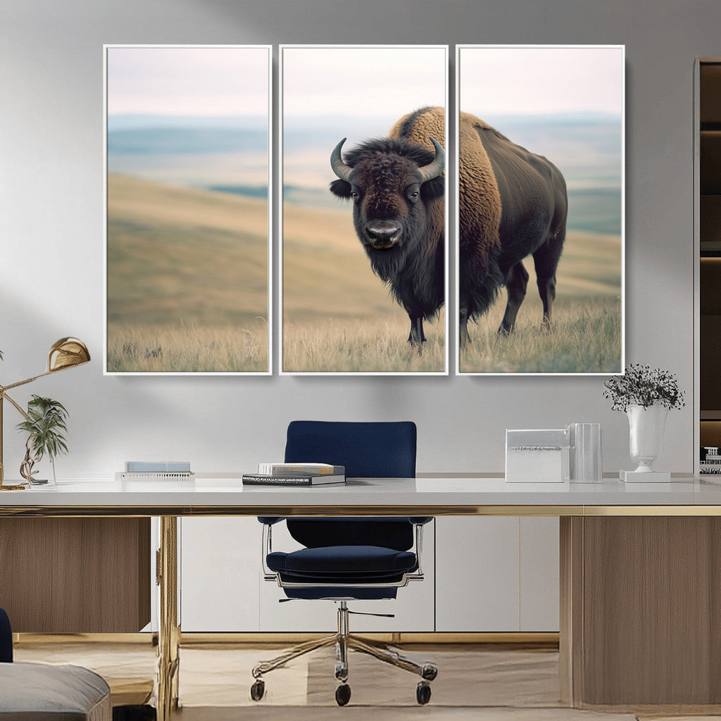 Bison Wall Art Canvas Print, Framed American Buffalo Rustic Western Artwork