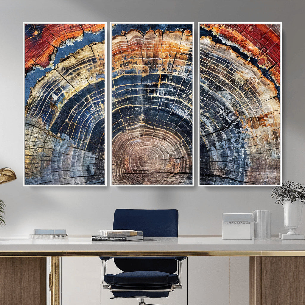 Tree Rings Wall Art Canvas Print, Framed Petrified Wood Art, Modern Rustic Decor