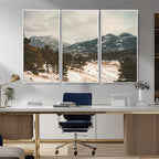 Mountain Landscape Wall Art Canvas Print, Framed Snowy Peaks Alpine Winter