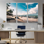 Tropical Beach Wall Art Canvas Print, Framed Ocean Waves Relaxing Seascape