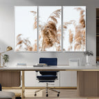 Pampas Grass Wall Art Canvas Print, Framed Neutral Tones Minimalist Boho