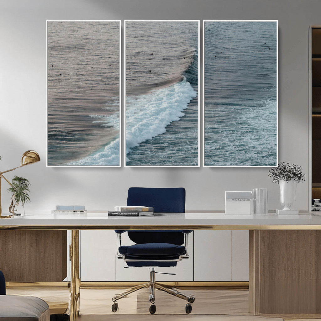 Ocean Waves Wall Art Canvas Print, Framed Coastal Serenity Surf Scene
