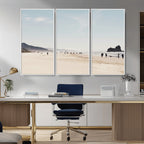 Minimalist Beach Wall Art Canvas Print, Framed Coastal Serenity Soft Sand