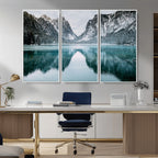 Mountain Lake Wall Art Canvas Print, Framed Toblacher See Winter Wonderland