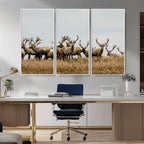 Elk Herd Wall Art Canvas Print, Framed Wildlife Photography Art, Majestic Antlers Rustic Wildlife Decor