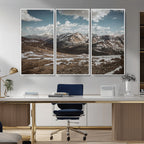 Mountain Landscape Wall Art Canvas Print, Framed Snowy Peaks Art, Rugged Highlands Rustic Adventure Decor
