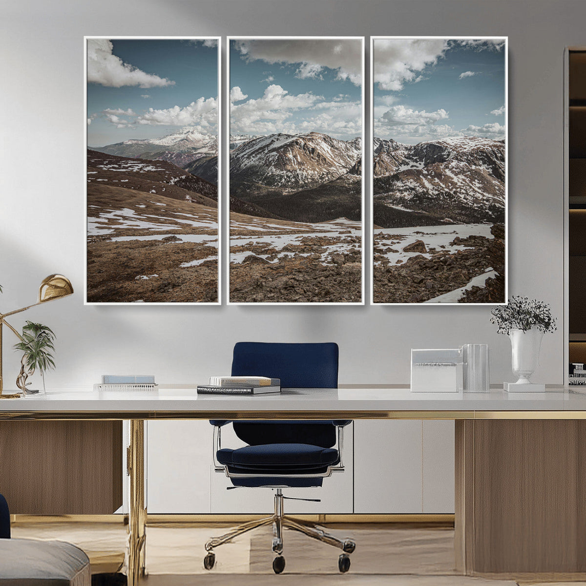 Mountain Landscape Wall Art Canvas Print, Framed Snowy Peaks Art, Rugged Highlands Rustic Adventure Decor