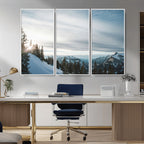 Snowy Mountains Wall Art Canvas Print, Framed Alpine Landscape Frosty Peaks Artwork