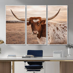 Texas Longhorn Cow Canvas Wall Art, Majestic Bull on a Rustic Western Farm