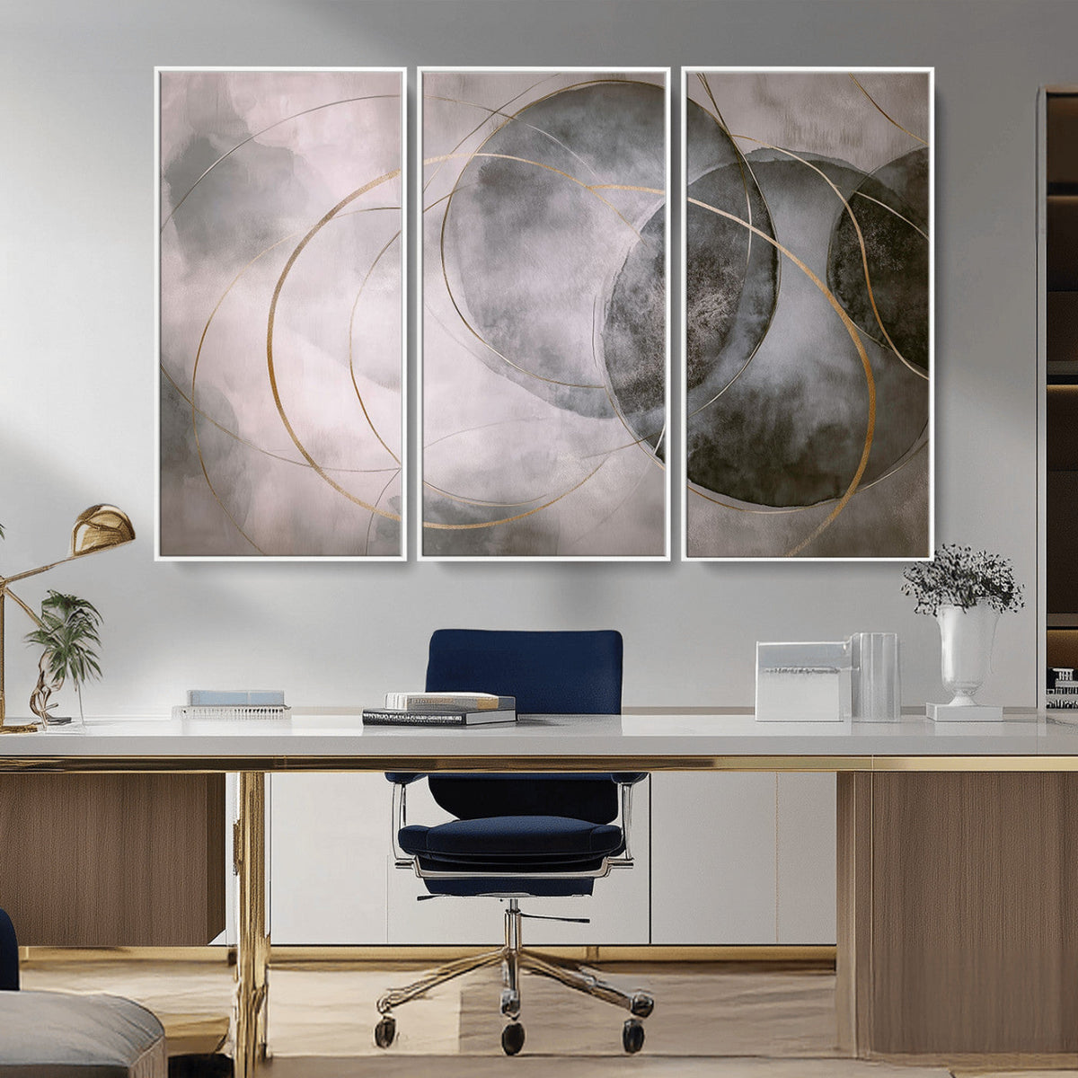 Abstract Grey Gold Wall Art | Modern Geometric Canvas