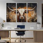 Abstract Longhorn Bull Wall Art Canvas Print, Vintage Western Texas Steer Artwork