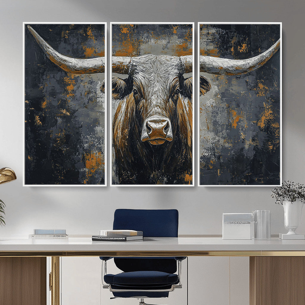 Rustic Bull Wall Art Canvas Print, Longhorn Wall Decor