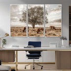 Texas Longhorn Cattle Wall Art, Rustic Western Ranch Canvas