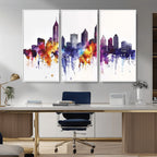 Atlanta Skyline Wall Art Canvas Print, Framed Colorful Watercolor Cityscape